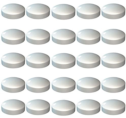 Merriway BH05410 (25 Pcs) Plastidome 2-Piece Clip-On No. 8 & 10 Screw Covers, 15mm Diameter White - Pack of 25 Pieces