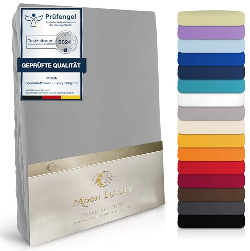 MOON-Luxury Spannbettlaken Spannbetttuch Jersey Stretch 230g/m² für Wasserbetten, Boxspringbetten und herkömmliche Matratzen (Graphit, 200x220-220x240)