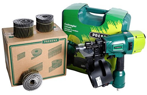 Prebena 8XR-CNW90 Coilnagler Druckluftnagler im Transportkoffer + Prebena CNW31/90BKRI Coilnägel Ringschaft 3600 Stück