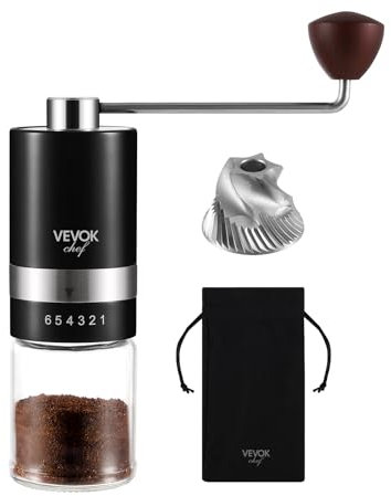 Vevok Chef Molinillo de Café Manual con 6 Ajustes Externos de Grosor para Espresso a French Press, Muela Cónica de Acero Inoxidable, Ideal para Casa, Oficina o Viajes, Negro