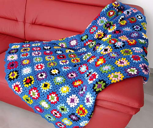 Patchwork Decke 120x200, blau, XXL, Tagesdecke, Plaid, gehäkelt, Granny Square, Handarbeit, Vintage Look