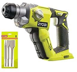 Pack Marteau perforateur RYOBI 18V One+ sans batterie ni chargeur R18SDS-0 - Kit 3 burins SDS+ RIOBY 1 pointe - 1 plat - 1 bêche - RAKSPC03