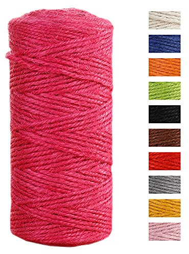 JeogYong Cuerda de yute de 2 mmx100 m, cuerda de yute de color natural de 3 capas, cuerda de yute gruesa para decoración de floristería, agrupación, regalos de envoltura (rosa rojo)