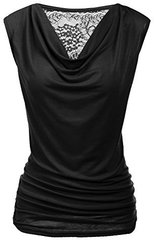 PINSPARK Wasserfall Shirt Damen Ärmellose Bluse Sommer Spitzen Oberteil Basic V-Ausschnitt T-Shirt Casual Falten Tank Tops Schwarz XL