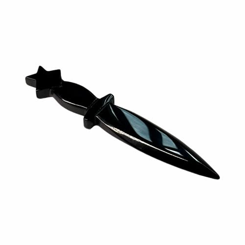 vuagmiv Obsidian Athame Dolch, Wicca Ritualwerkzeug, schwarzer Edelstein, Pentagramm, Wicca-Zubehör und Werkzeuge für Altar (Nicht geschärft)