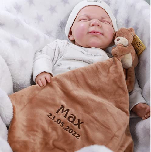 Generisch Schmusetuch Bestickt mit Namen Schnuffeltuch Kuscheltuch Tolle Geschenkidee ! (Braun - Teddybär)
