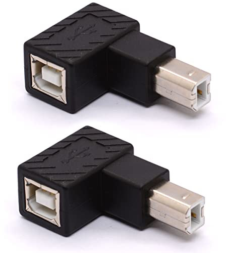 USB B 2.0 Adapter, USB 2.0 Type-B Printer Adapter, 90 Degree Angle USB 2.0 Type-B Male to Female Printer Adapter for Printer, Scanner, Fax Machine, Mobile HDD(Up 2Pcs)