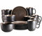 MÄSER 934020 Serie Niara - Vajilla moderna para 6 personas en emocionante aspecto vintage, vajilla de desayuno de 18 piezas de cerámica en gris y negro, gres