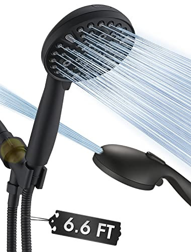 High Pressure 10 Setting Handheld Shower Head, 5 Detachable Showerhead Spray Built-in Power Wash to Clean Tub, Tile & Pets, 79 Extra Long Stainless Steel Hose, Adjustable Bracket - Matte Black