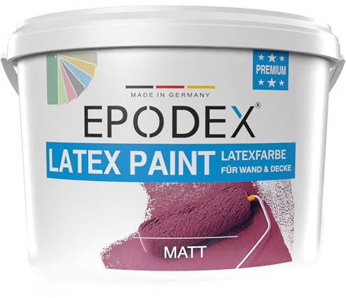 EPODEX Latexfarbe matt - Lichtgrau Pastell+ | Abwaschbare Wandfarbe, strapazierfähig, atmungsaktiv & geruchsneutral, Innenbereich, 3kg - 25m² bei einmaligem Anstrich