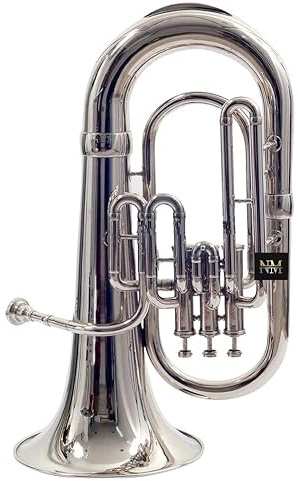 Brass Bb Flat Musical Instrument Euphonium 3 Valve With Free Hard Case Mouthpiece (Silver)