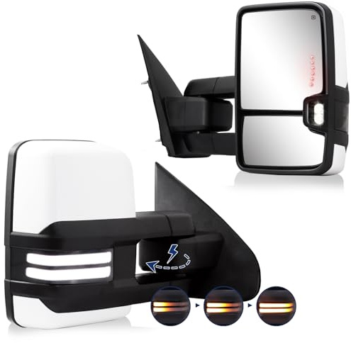 Sanooer Power Folding Towing Mirror Compatible with 2014-2018 Chevy Silverado GMC Sierra with Switchback Running Turn Signal Light Power Adjustment Tow Mirror Heated Paint White 8624