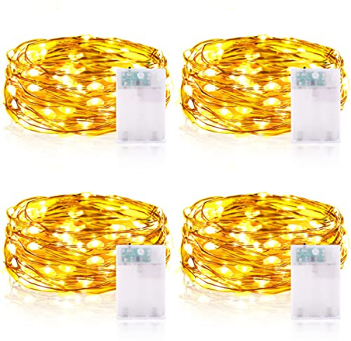 Vacoulery Lichterketten Batterie Timer [4 Pack], 2M 20 LED Lichterkette Batterie Wasserdichte Lichterketten für Zimmer Weihnachten Halloween Hochzeit Deko