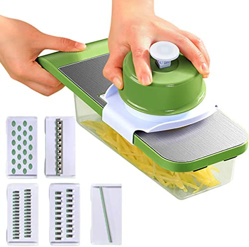 YOBOKO Vegetable Chopper with Container, Thin Slice/Particles/Strips Cutter, Easy Manual Operate Multifunction Slicer for Onion, Potato, Tomato, Carrot (11 in 1)
