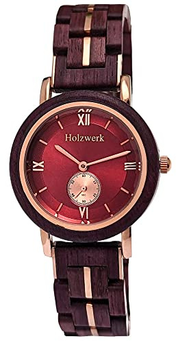 Holzwerk Germany Handgefertigte Designer Damen Uhr Öko Natur Holz Braun Blau Grün Rot Rosa Holz Armband Analog Klassisch Quarz