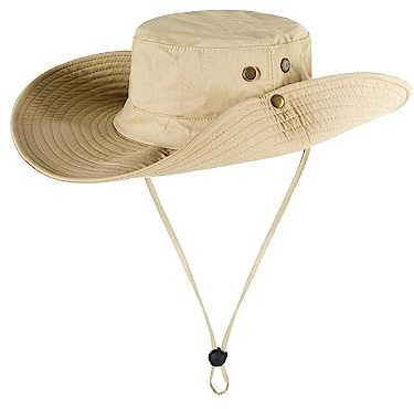 Unisex Outdoor Sonnenhut Cowboy Bonnie Hut Fischerhut Angel-Kopfbedeckung Safari Outback Sonnenschutz Baumwolle Two Way to Wear für Kopfumfang 55-62 cm - Einfarbig Khaki