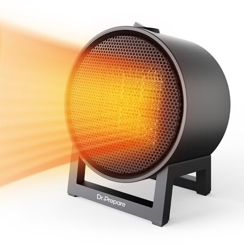 DR.PREPARE Portable Ceramic Fan Heater - 2 Heat Settings (600W / 400W) | Tip-Over & Overheat Protection | 2s Fast Heating Space Heater | Electric Heaters for Personal Desk, Office & Study Use