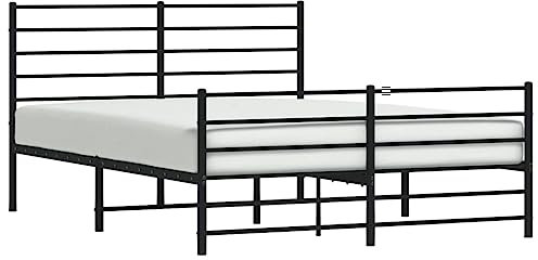 vidaXL Bettgestell, Bettrahmen mit Kopfteil Fußteil, Metallbett Bett mit Lattenrost, Doppelbett Gästebett Schlafzimmer, Metall Schwarz 160x200cm