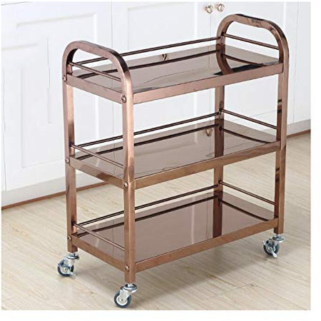TEmkin Barwagen, 3 Etagen, goldene Spiegelregale, Vintage-Stil, Metall, Küchen-Servierwagen mit Getränken, Weinregal, Beistelltisch (Gold) (Roségold)