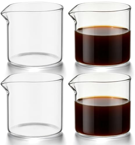 Luxshiny 4Er Set Glas Milchkrüge 110Ml Mini Milchkännchen Mit Ausguss Für Kaffee Tee Und Sirup Vintage Stil Für Zuhause Und Gastronomie