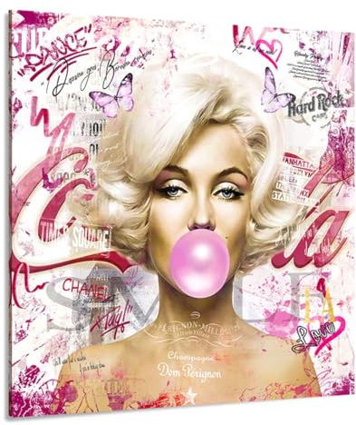 Kunstgestalten24 Marilyn Monroe Bubble Gum Pop Art Leinwand Bild mit Echtholz-Keilrahmen | Moderne Bilder Wohnzimmer | Bild Auf Leinwand | Wandbild XXL | 40x40x2cm