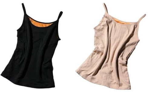 CuLtP Damen Thermo Unterhemd Ohne Ärmel, Mit Fleece Gefütterte Unterwäsche Für Den Winter, Warmes Tanktop, Aprikose Und Schwarz, S