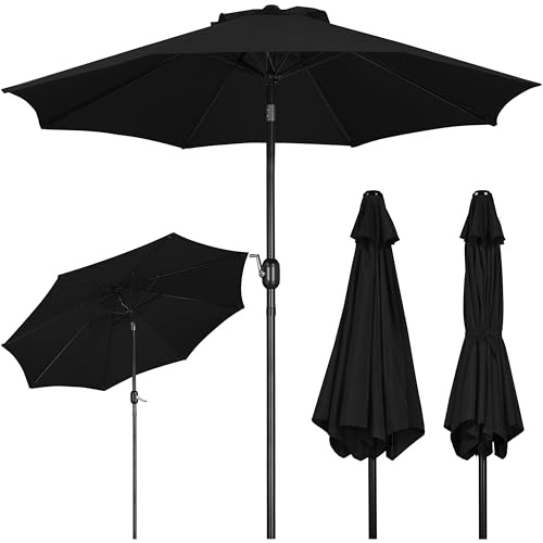 Yaheetech Parasol Sombrilla Jardín 270cm Inclinable Impermeable Negro | Protección UV, Manivela Cómoda, 8 Varillas, Estructura Metálica Reforzada,Fácil de Montar,para Exterior/Restaurante/Cafetería