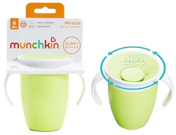 Munchkin Tasses Miracle 360 Bébé | Gobelet à Flux Libre pour Tout-Petits | Tasse d'Apprentissage | Sans BPA | Sans Déversement | Bouteille d'Eau Bébé | 207 ml | 6m+ | Pack de 2 | Vert