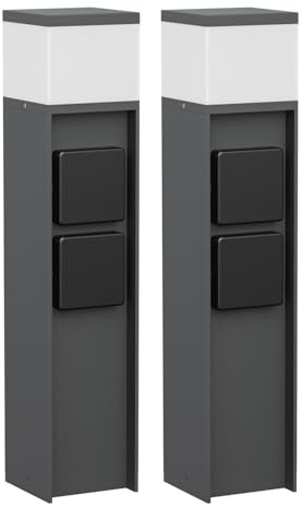 ledscom.de 2x Pollerleuchte PODEL für außen, 39cm, anthrazit, 2 Steckdosen, inkl. G9 Leuchtmittel, 501lm, warmweiß