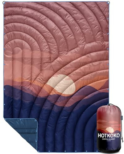 hotkoko Campingdecke, leichte Daunen-Alternative, bauschige, bedruckte Campingdecke, verstaubare Outdoor-Decke für Camping, Reisen, Stadion, Wandern, Picknicks