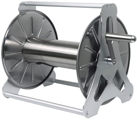 ANGDI Freestanding Garden Hose Reel, Wall-Mounted Hose Storage Rack, 50M Capacity Garden Hose Holder with 360° Rotatable Handle, Stainless Steel Hose Reel, for Home Garden Lawn