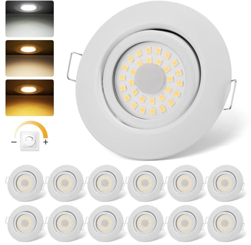 cloksh LED Einbaustrahler 230V Dimmbar Weiß LED Spots 5W IP44 Bad Einbauleuchten Schwenkbar Deckenspots,Warmweiß Neutralweiß Kaltweiß deckenleuchte für Badezimmer Küche Wohnzimmer,12er Set
