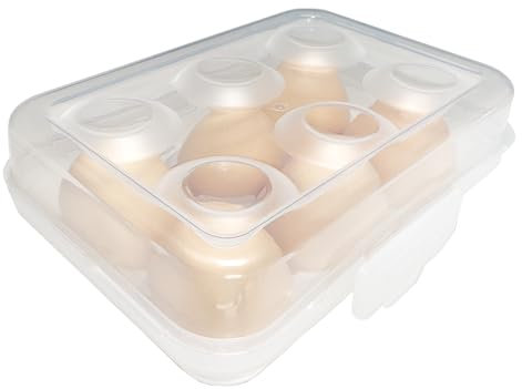 Portable Storage Container With Lid, 6 Grid Egg Holder With Safety Buckle, Stackable Clear White Tray