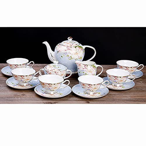 Juegos de té de Porcelana para Adultos, Tazas de café Vintage de Porcelana China y de 6 Piezas, con Tetera, azucarero, para Bodas y hogar