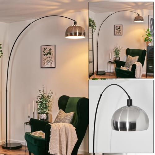 HOFSTEIN Stehleuchte Baloca, Stehlampe aus Metall in Schwarz/Nickel-matt/Weiß mit Marmorfuß, verstellbare Leuchte im Retro/Vintage-Design, Lichteffekt, Fußschalter, E27, Wohnzimmer, Schlafzimmer, Büro