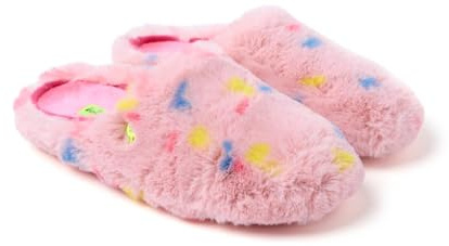 HOT POTATOES, Modelo SANDWELL, Pantuflas tipo Babucha de fieltro con estampado de topos sin relieve multicolores de Mujer. Plantilla de pelo, acolchada y extraíble. Suela de EVA reciclada flexible