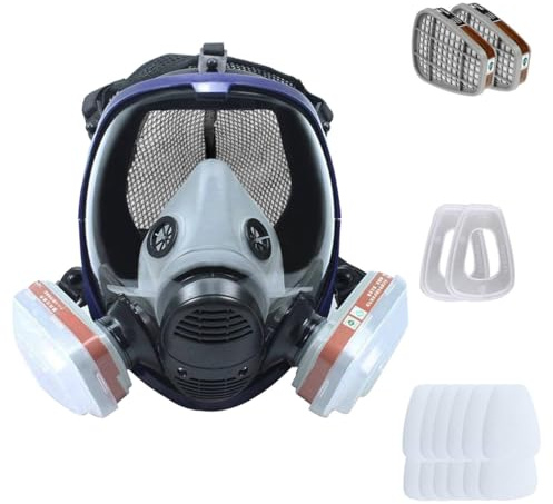 Facemoon Vollgesichtsabdeckung 16 in 1 Voll Gesicht Atemgerät,Atemgerät Maske mit Filtern Staub,Gasmasken,Schutz Atemgeräte für Chemie, Herstellung, Erdöl, Bergbau, Farbe, Staub,Bauindustrie