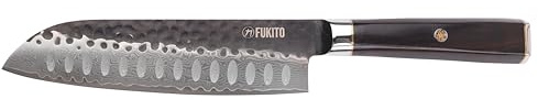 Fukito - Couteau Santoku 17 cm - Acier Damas VG10 - Manche en bois d’ébène - Tranchant précis et durable - Couteau de Cuisine Polyvalent