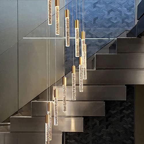 Lámpara colgante de cristal para sala de estar de lujo, moderna luz de escalera para edificio dúplex