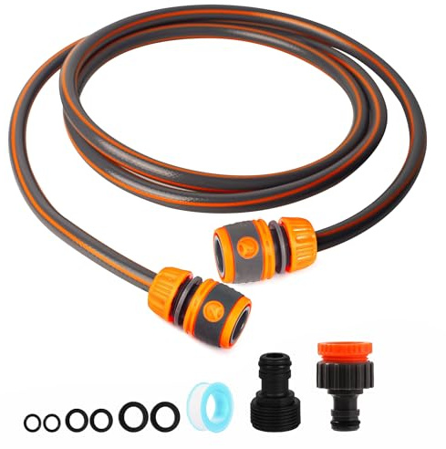 Hose Connection Set for Garden Hose Reel, Pipe Fitting Connection Kit Including 3/4'' Male Threaded, 2 in 1 Faucet Adapter, 1/2 Hose End Adapter, 2M Length of Pipe for Tap to Hose Trolley