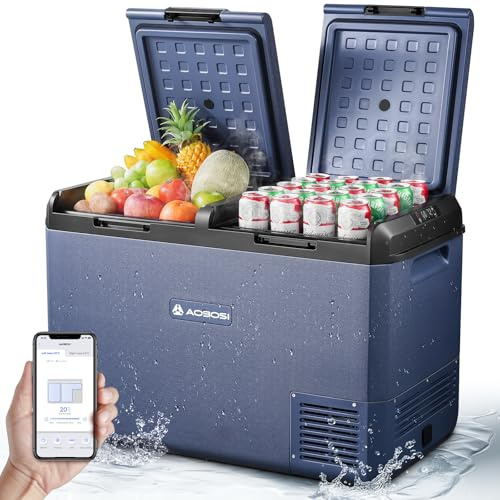 AAOBOSI 95L Nevera Portatil Electrica Coche, Nevera 12v Compresor 20 °C a -20 °C 12/24 V CC 100-240 V CA Nevera Portatil con Aplicación Controlar, para Hogar, Camping, Viajes, Pescado