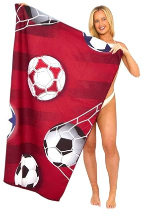 VELVETIO Beach Towel 100 x 180 cm, Extra Large 100% Microfiber Sand Free Towel for Adults, Lightweight Super Absorbent Printed Towel Sheet, Football Red