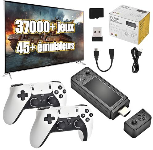 Manette de Jeu Rétro X9 Pro 4K avec 2 Manettes sans Fil 2.4G, Console De Jeux Préchargée 37000+ Jeux Classiques 45+ Simulateurs, Plug and Play Retro TV Games (64G)