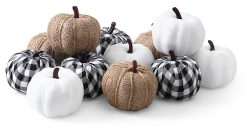 Sahoottie 12Pcs Mini Velvet Pumpkin Artificial Pumpkins Decorations for Home Fabric Pumpkins Black White Beige Pumpkin for Halloween Decoration Fall Autumn Decorations Thanksgiving Party Table Decor