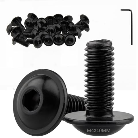 M4 Schrauben Schwarz 25 Stück, Flachkopfschrauben M4x10mm, Linsenkopfschrauben Edelstahl, Edelstahlschrauben ISO 7380-2 mit Innensechskantschlüsseln, Schrauben A2 V2A Vollgewinde
