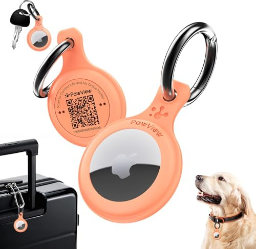 Compatible avec la Coque Compatible avec AirTag pour Chiens et Chats, Pendentif pour Animal de Compagnie avec Code QR, Double sécurité Contre la Perte,adapté à Tous Les Colliers, Silicone, Orange