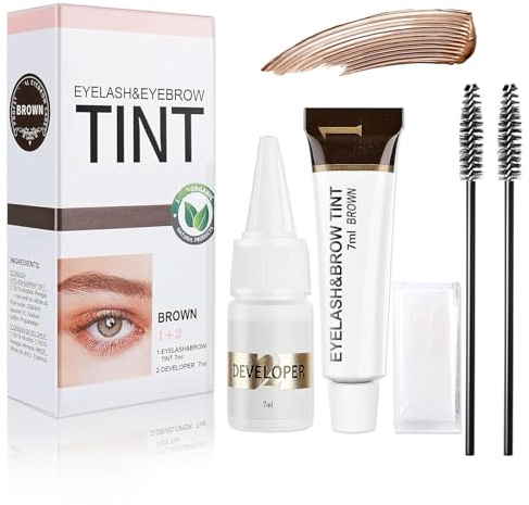 MEITREND Eyelash & Eyebrow Tint - 2-in-1 Dark Brown Eyelash Tint & Eyebrow Dye kIT - Natural Eye Lash and Eye Brow tint - Brown Eyelash Dye Last to 4 Week - Waterproof Brow Dye Fast Colouring