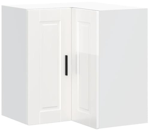 Tomostar Meuble d'angle Haut de Cuisine, Armoire Suspendue Cuisine Armoire Murale d'angle Porto Blanc Brillant 57 x 57 x 60 cm