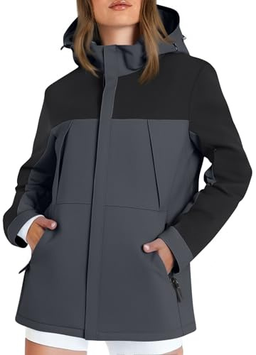 FUPODD Regenjacke Damen Wasserdicht Atmungsaktiv Regenmantel Mit Kapuze Leicht Softshelljacke Reißverschlußtaschen Wanderjacke Outdoor Fahrradjacke Frauen Waterproof Wandern Regenjacke Patchwork