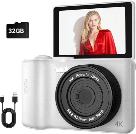 4K Digitalkamera für Fotografie und Video, 2025 Neueste 64MP Vlogging-Kamera für YouTube mit 32G TF-Karte, 180° Flipscreen, kompakte Reisekamera, 16-facher Zoom, Anti-Shake, geeignet für Anfänger